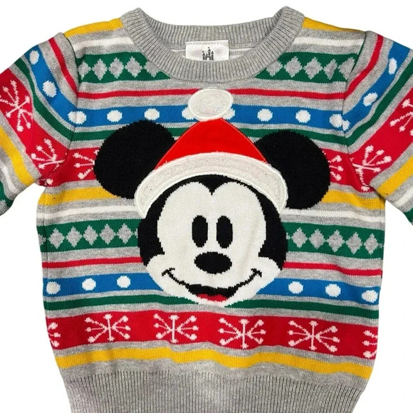 Disney Mickey Mouse Christmas Multi Color Toddler Sweater Size 12-18 Months - Picture 3 of 7